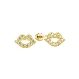 14E00293. - 14 Karat Yellow Gold CZ Lips Screw Back Stud Earring