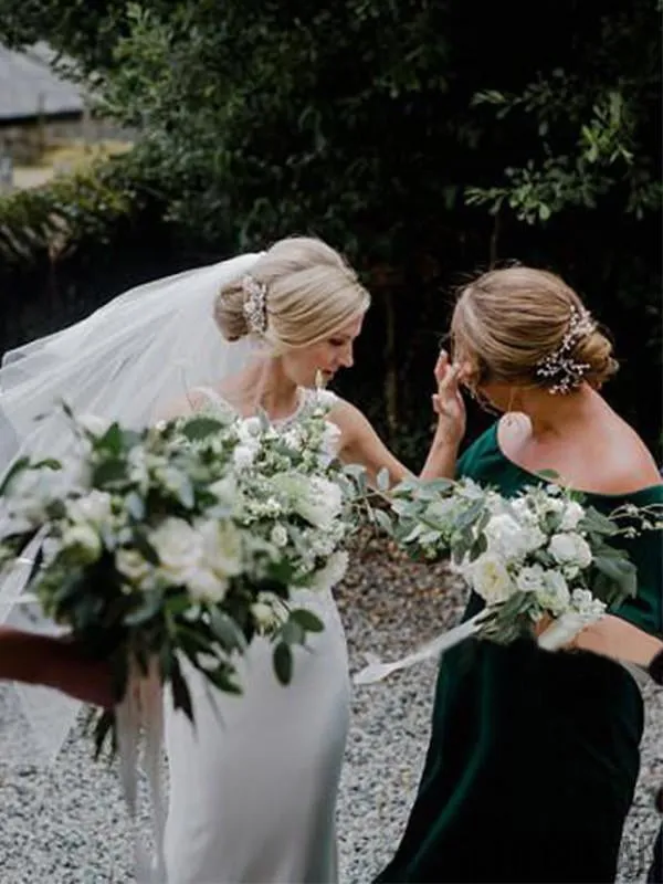 A-Line Off-shoulder Ruffles Dark Green Bridesmaid Dresses, BD1024