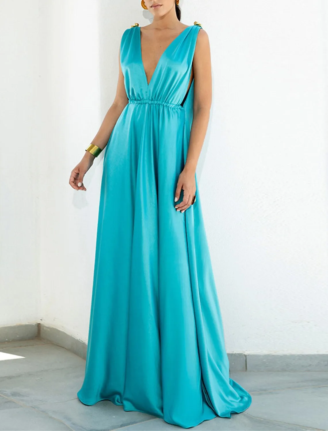 A-Line Party Dresses Elegant Dress Holiday Sweep / Brush Train Sleeveless V Neck Chiffon with Pleats