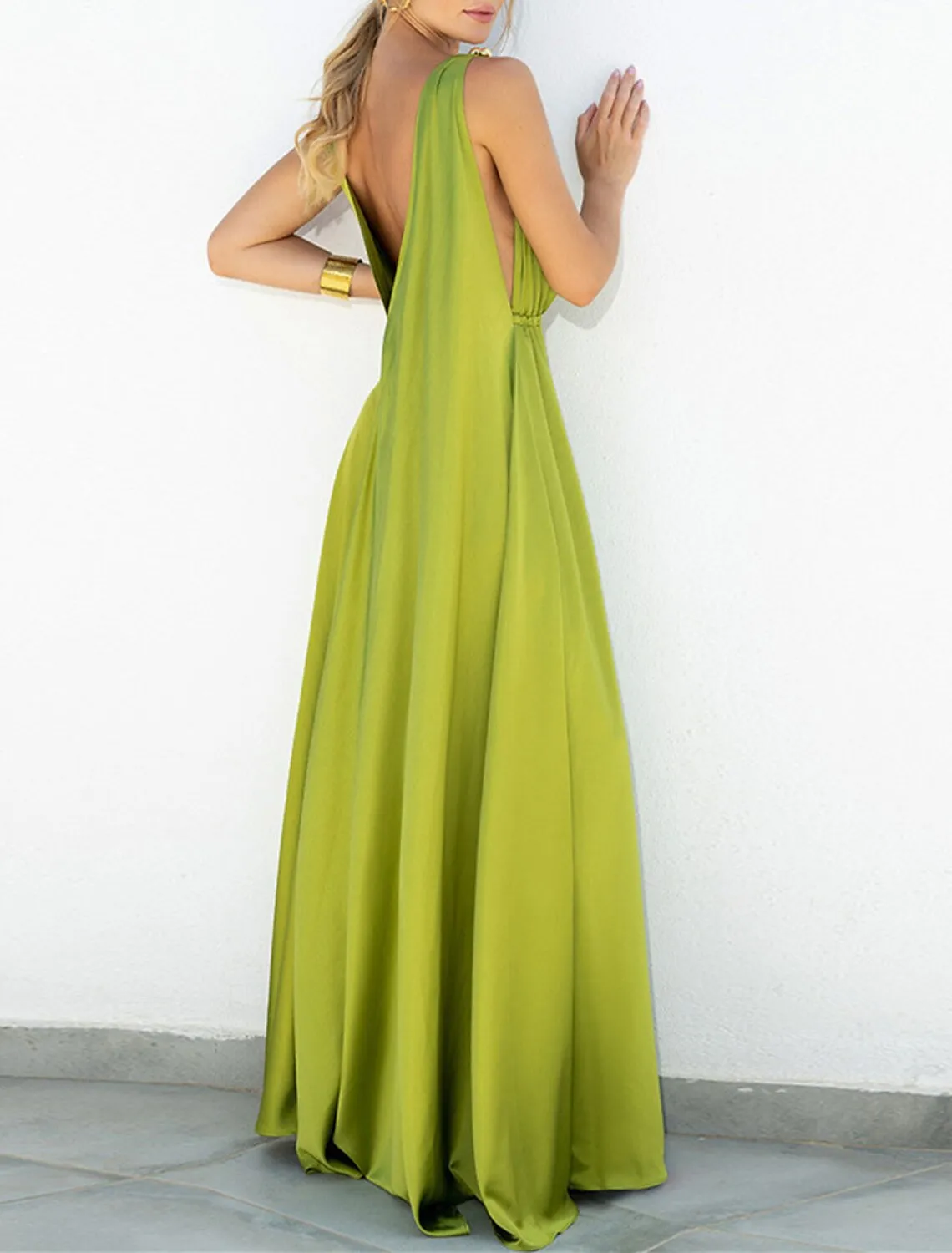 A-Line Party Dresses Elegant Dress Holiday Sweep / Brush Train Sleeveless V Neck Chiffon with Pleats