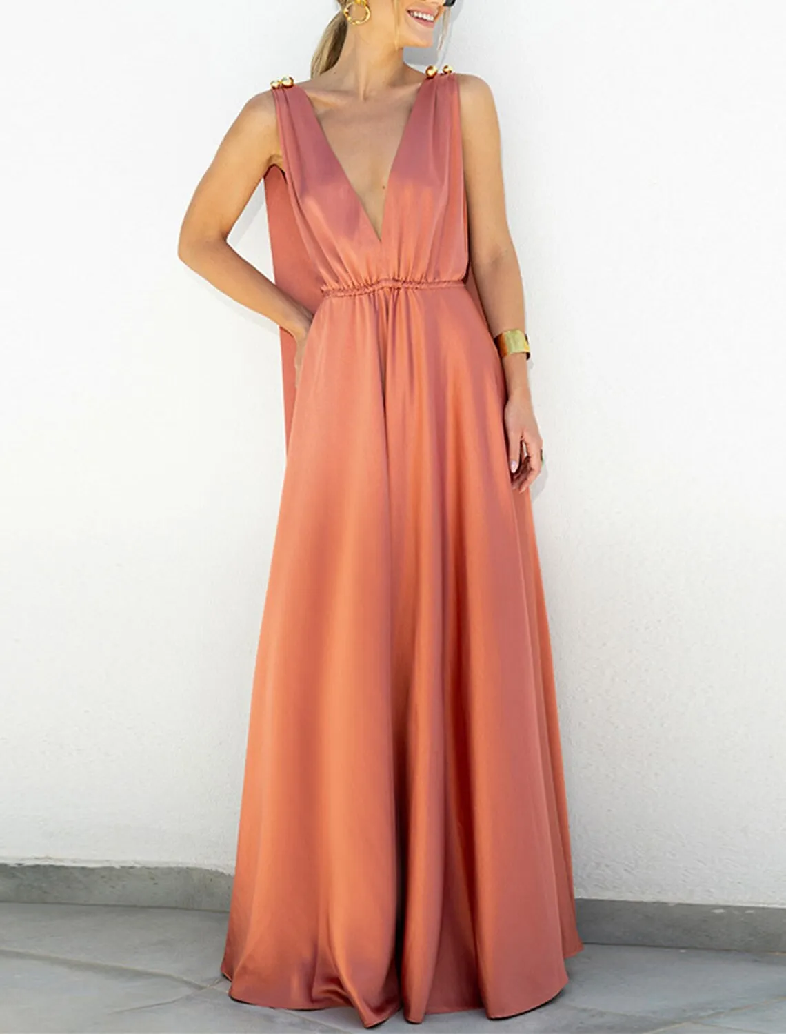 A-Line Party Dresses Elegant Dress Holiday Sweep / Brush Train Sleeveless V Neck Chiffon with Pleats