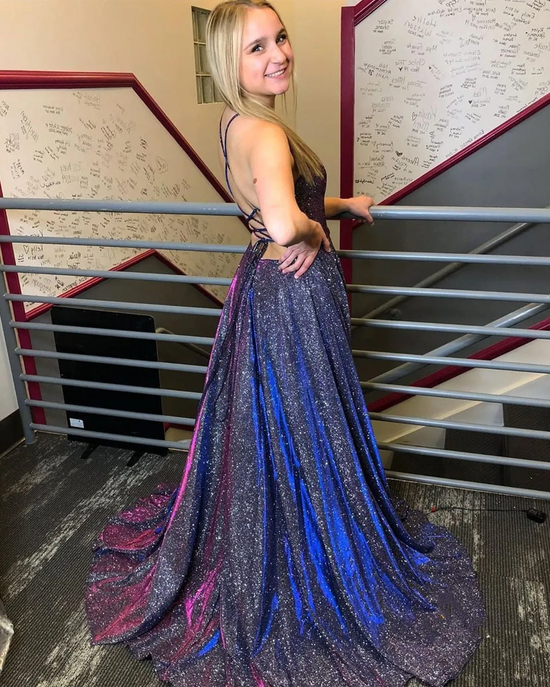 A-line Shemmering Long Prom Dresses, Side Slit Prom Dresses, Popular 2020 Prom Dresses