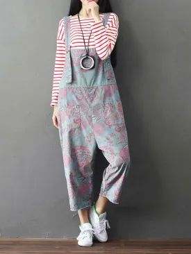 A little Place Printed Denim Overall Dungarees