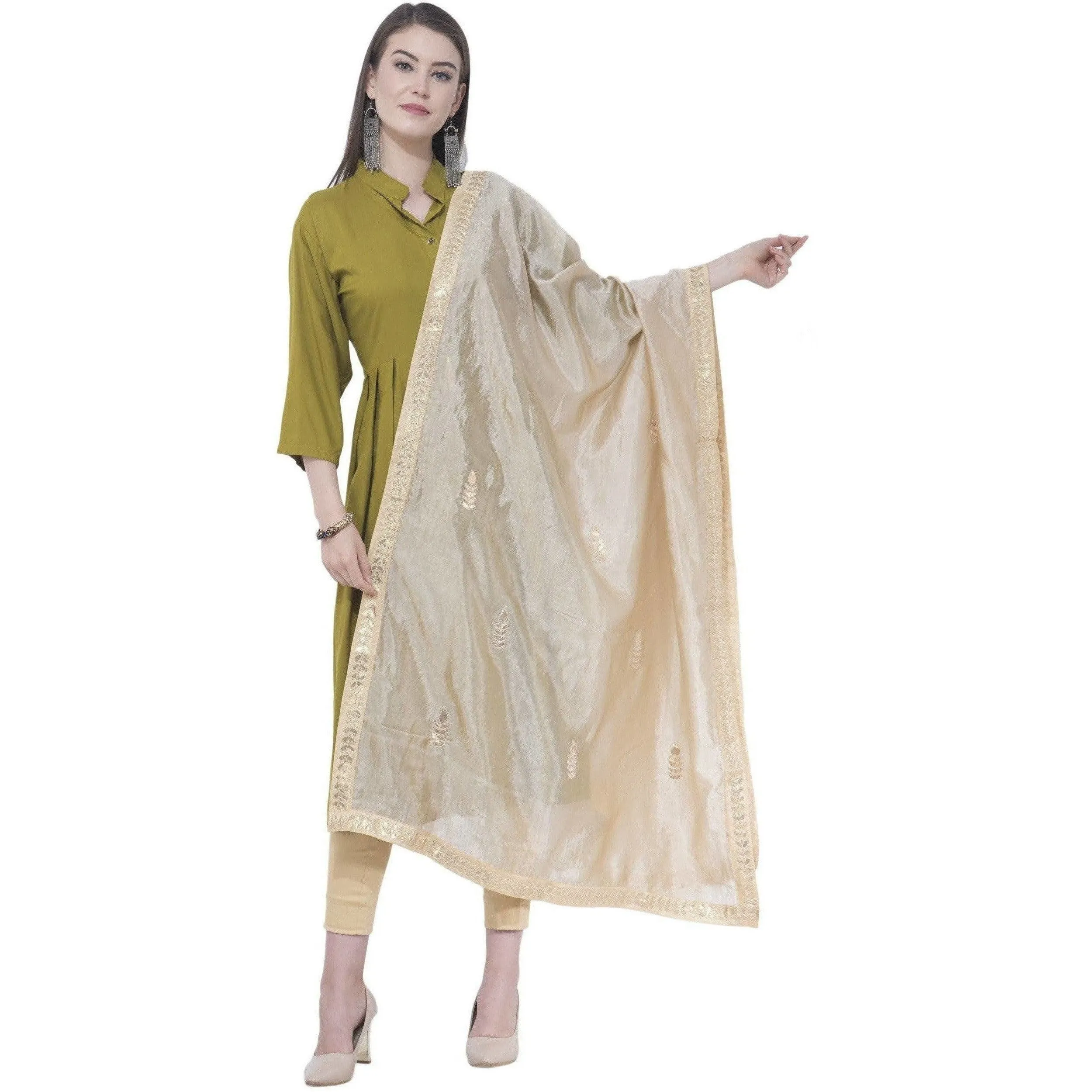 A R Silk Women's Gota Patti Silk Golden Dupattas and Chunnis