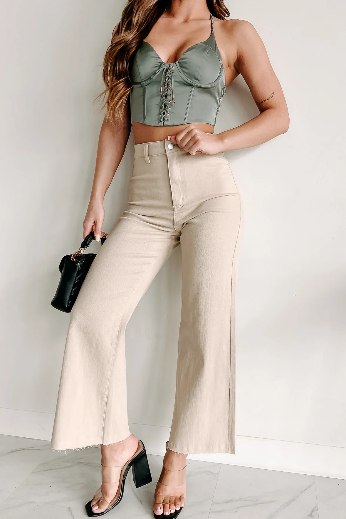 According To Plan High Rise Wide Leg Crop Jeans (Almond Milk)