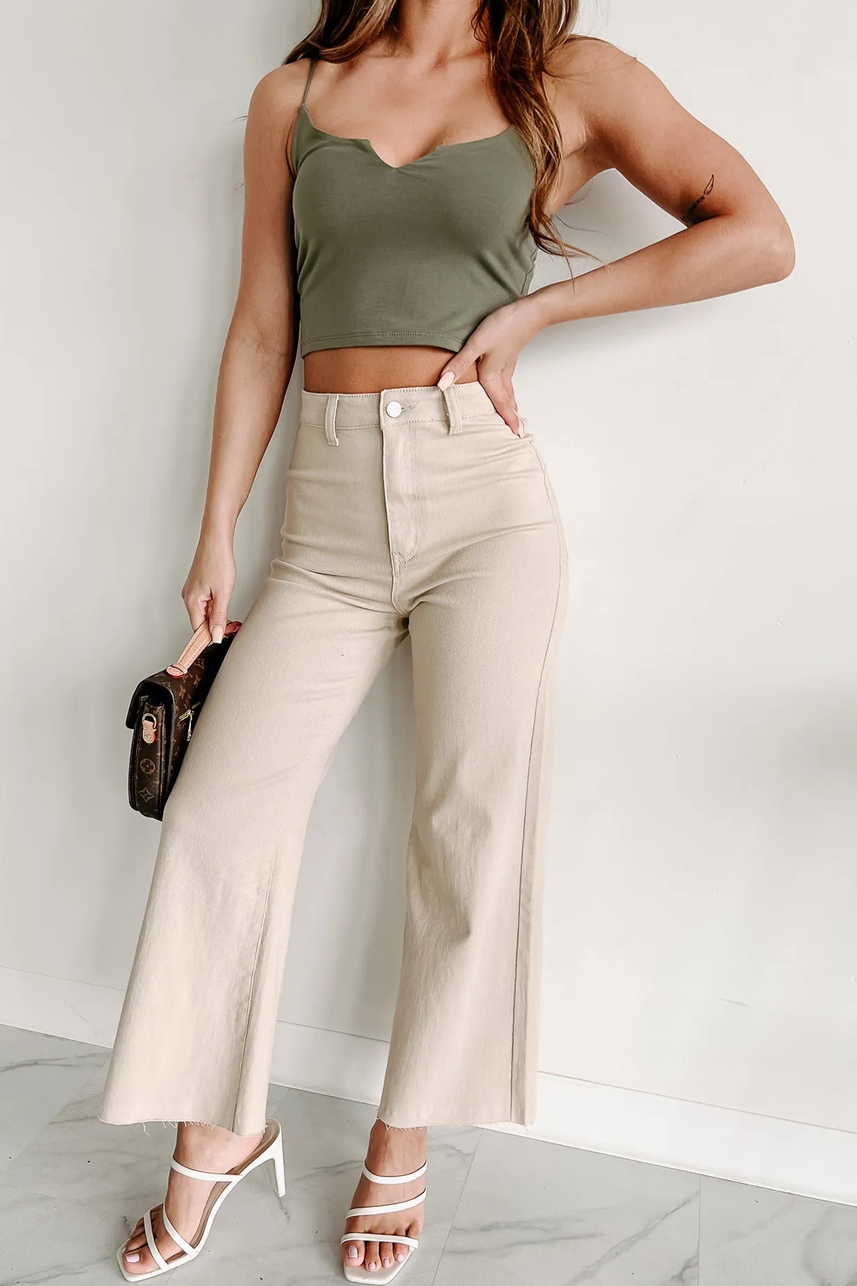 According To Plan High Rise Wide Leg Crop Jeans (Almond Milk)