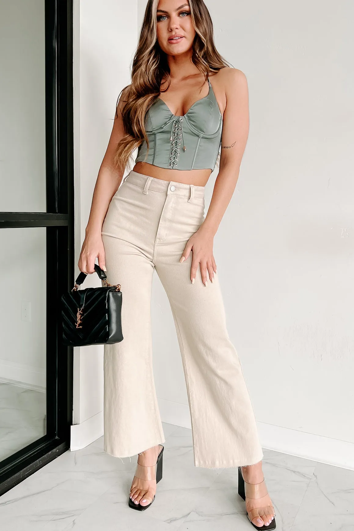 According To Plan High Rise Wide Leg Crop Jeans (Almond Milk)