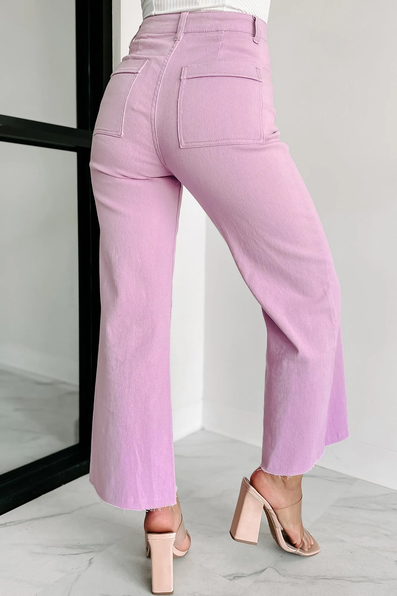 According To Plan High Rise Wide Leg Crop Jeans (Lavender)