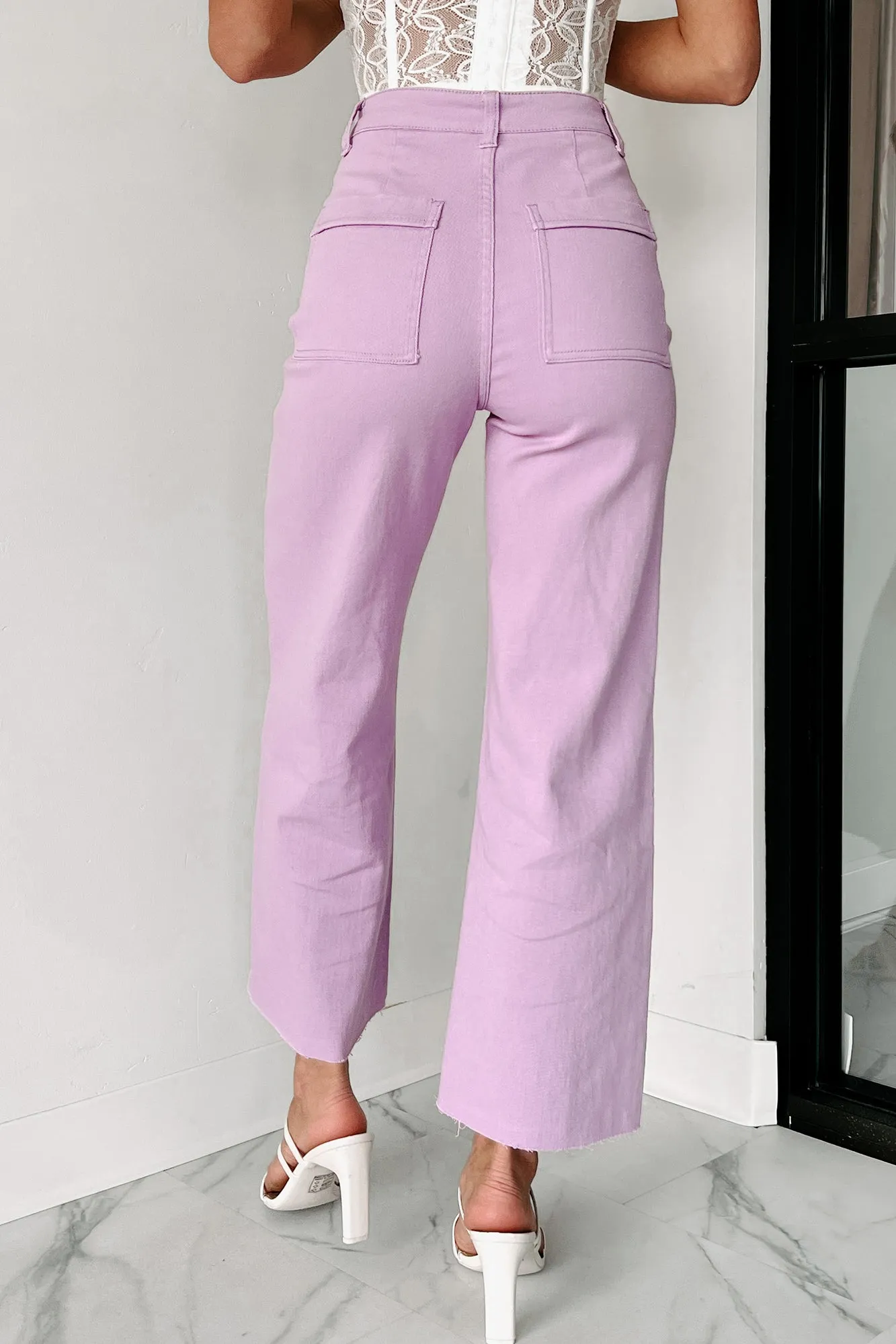 According To Plan High Rise Wide Leg Crop Jeans (Lavender)