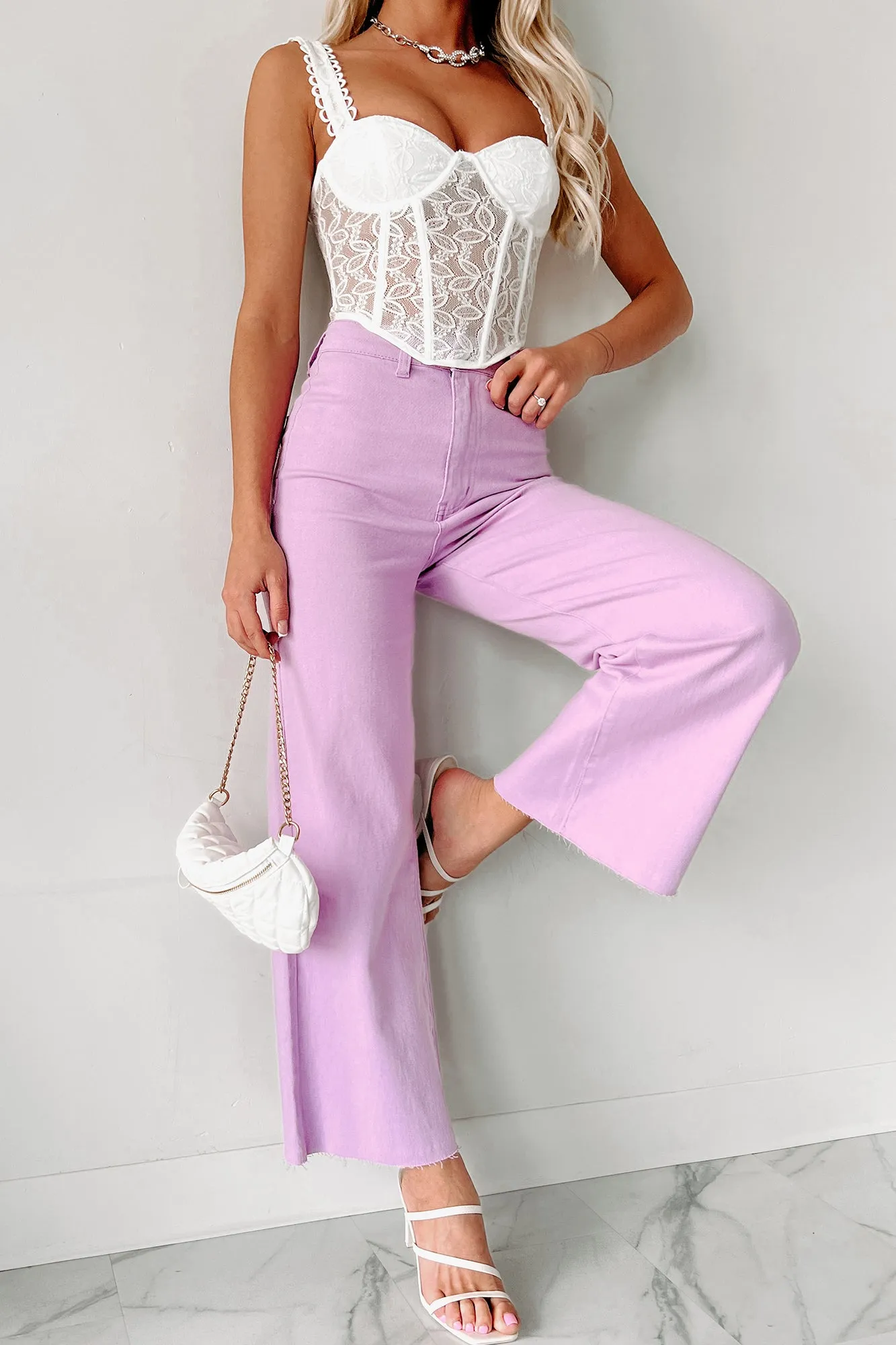 According To Plan High Rise Wide Leg Crop Jeans (Lavender)