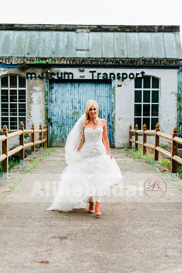 Affordable Ivory Lace Sweetheart Strapless Unique Mermaid Wedding Dresses, AB1138