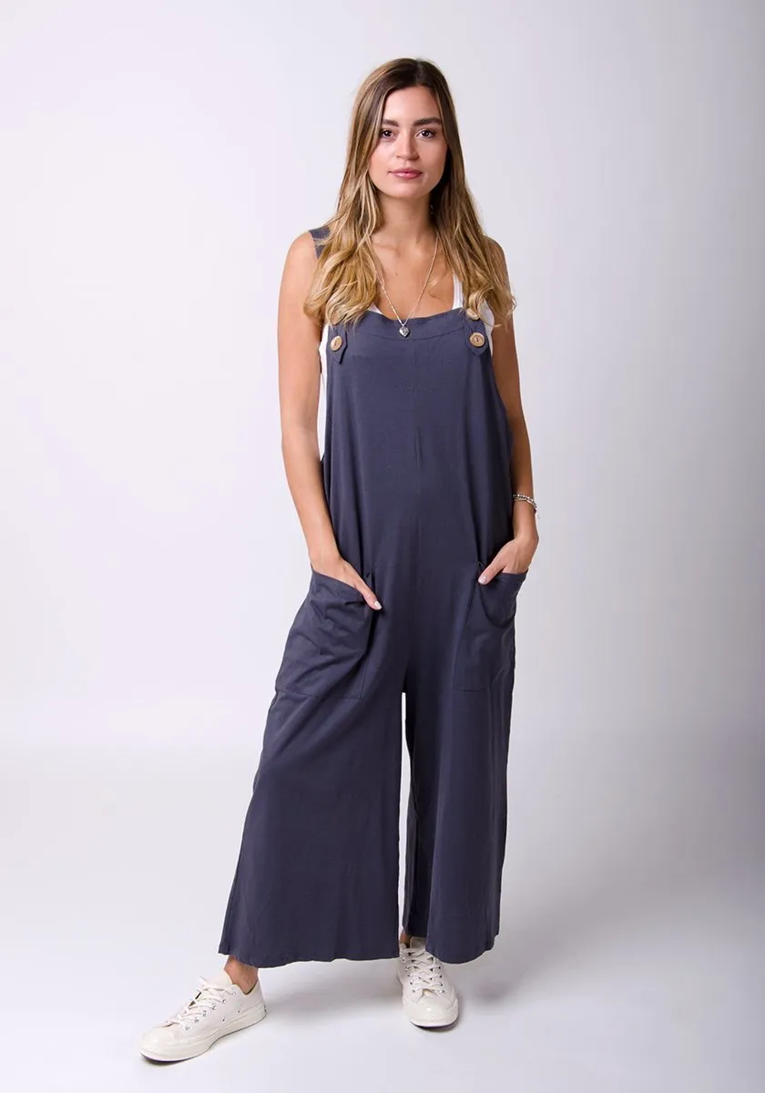 AMBER Loose Fit Jersey Dungarees - Charcoal