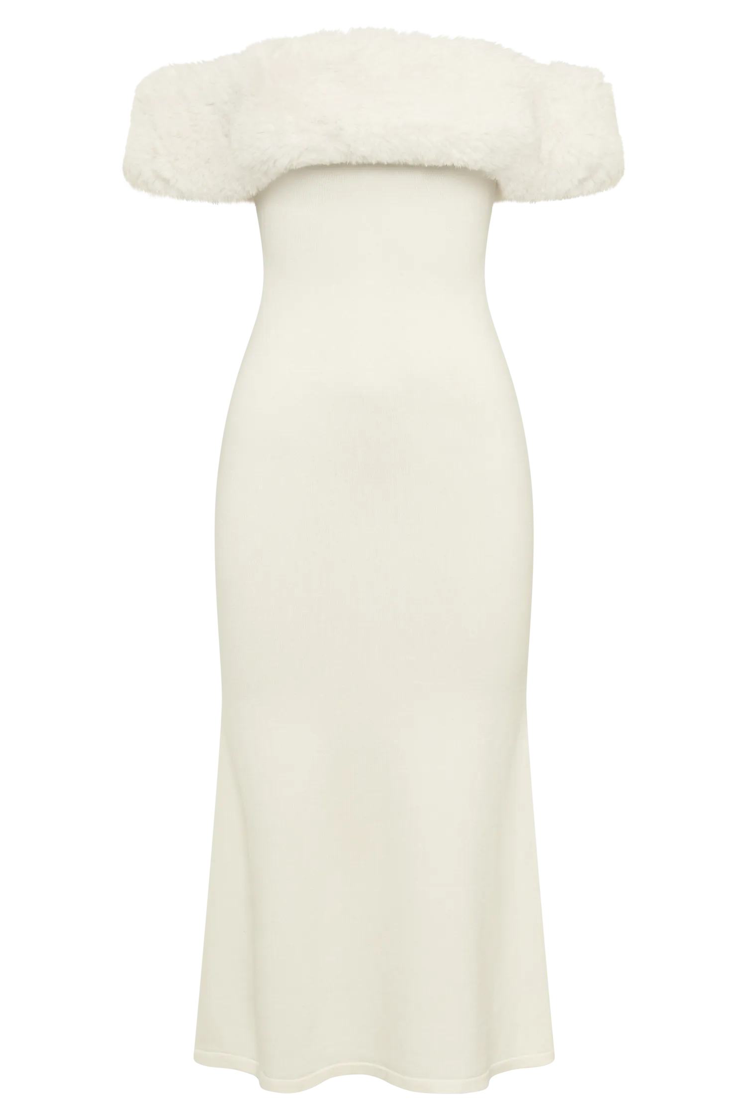 Angelica Off Shoulder Knit Midi Dress With Faux Fur - Ivory