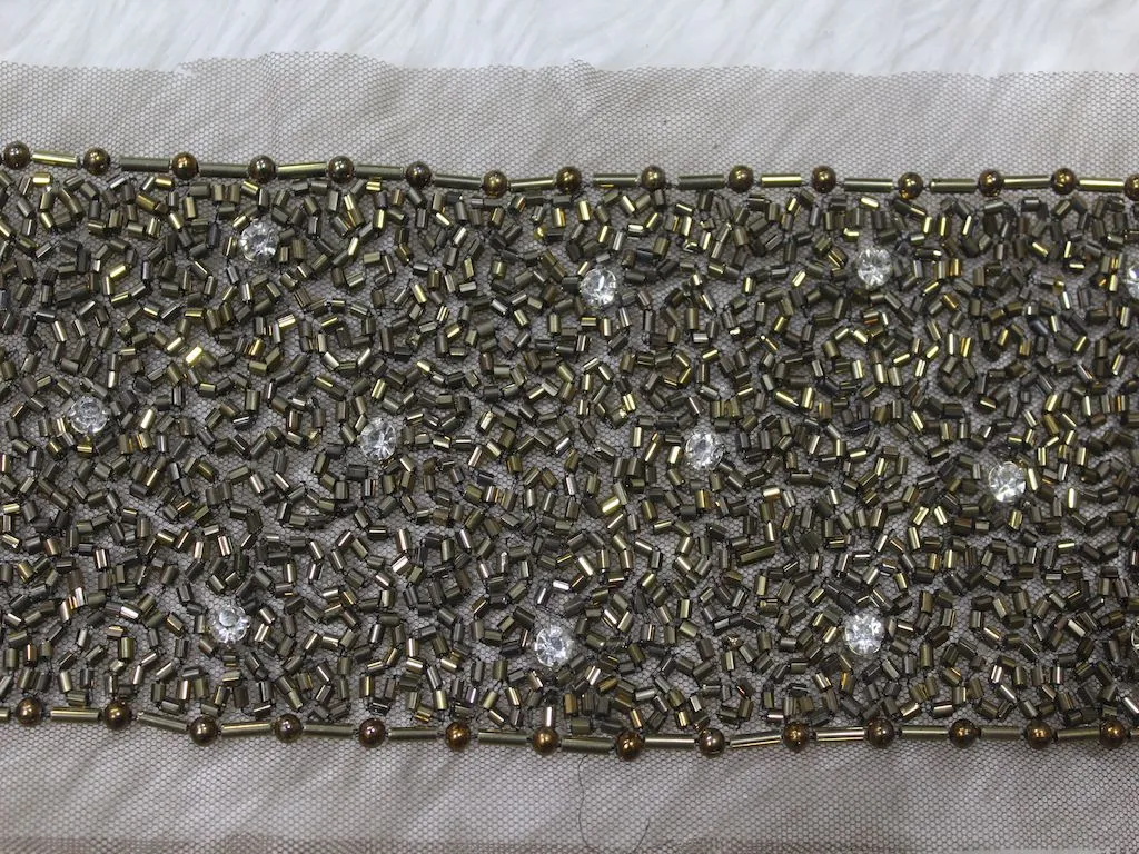 Antique Gold Embellished Cutdana Beads Work Embroidered Border