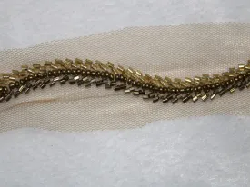 Antique Golden Cutdana Beads Work Embroidered Border