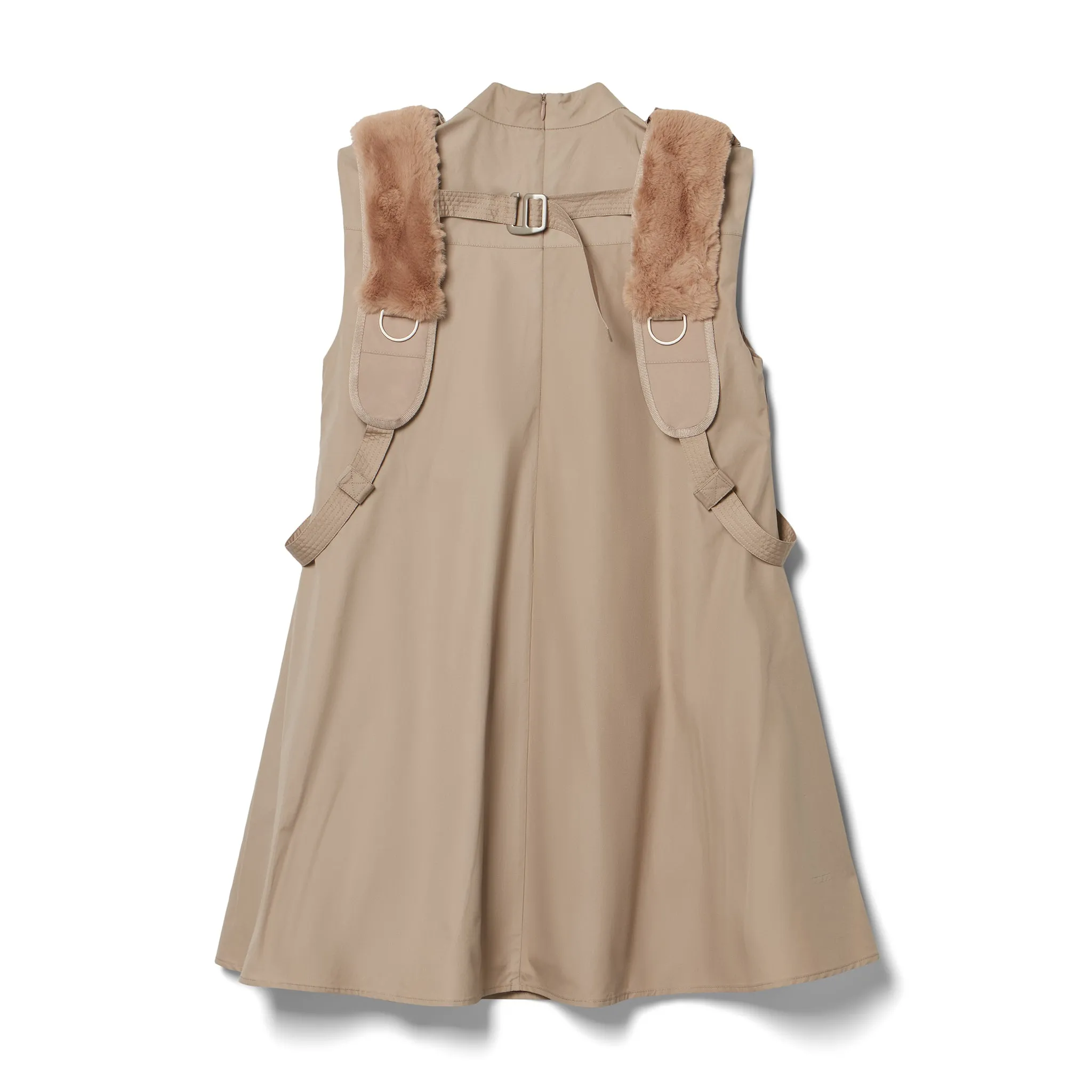 BABYDOLL DRESS WITH FAUX FUR HARNESS - BROWN