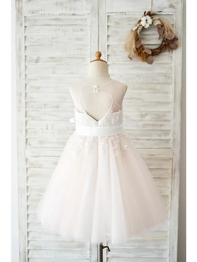 Ball Gown Tulle Sleeveless Jewel Neck Wedding Party Flower Girl Dresses