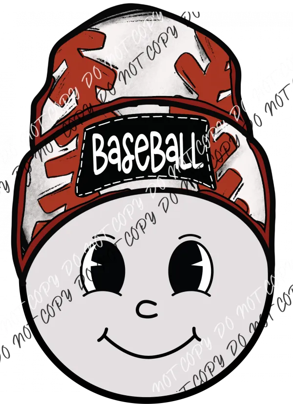 Baseball Happy Face with Beanie DTF Transfer