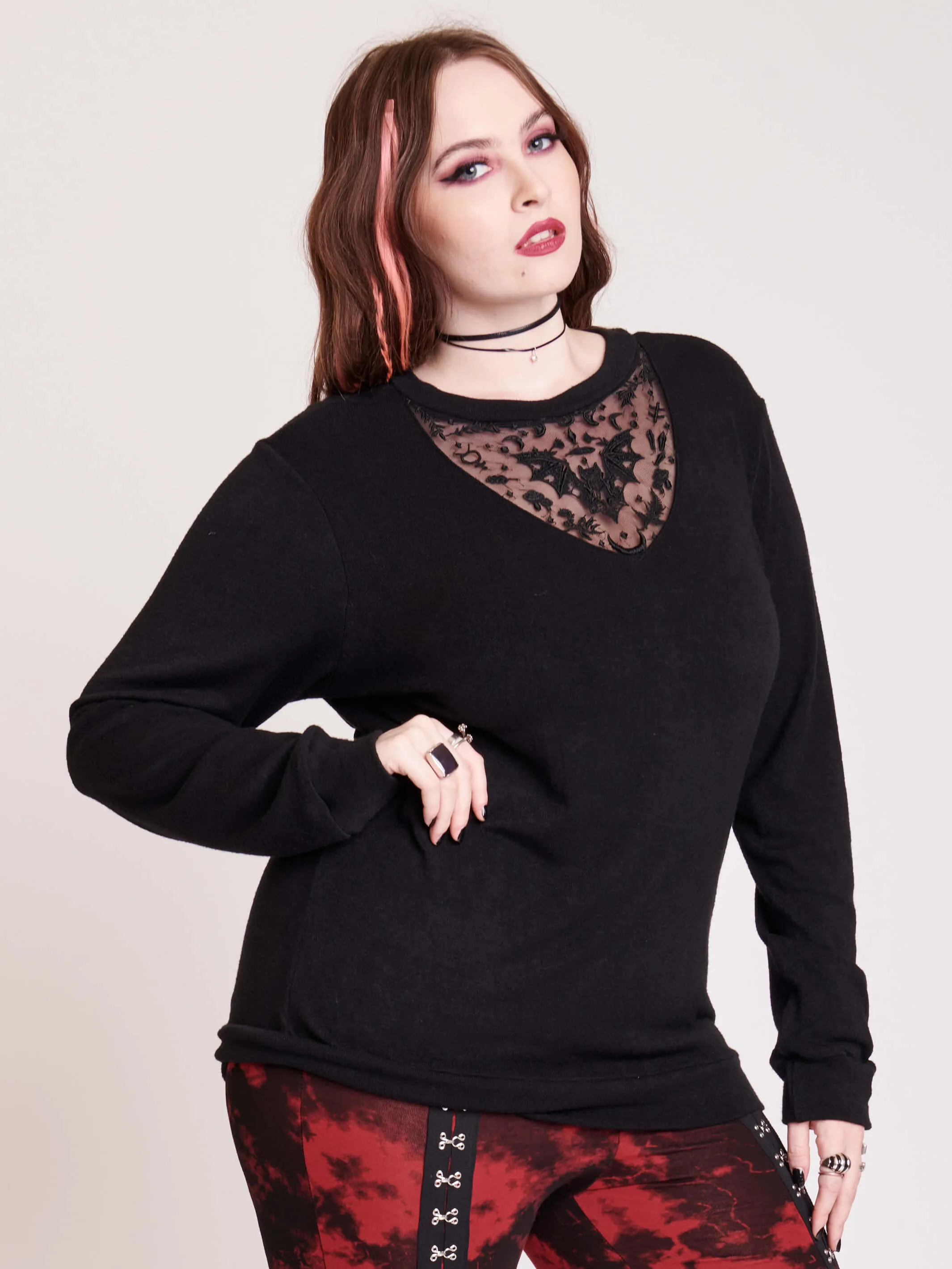 Bat Embroidered Lightweight Sweater