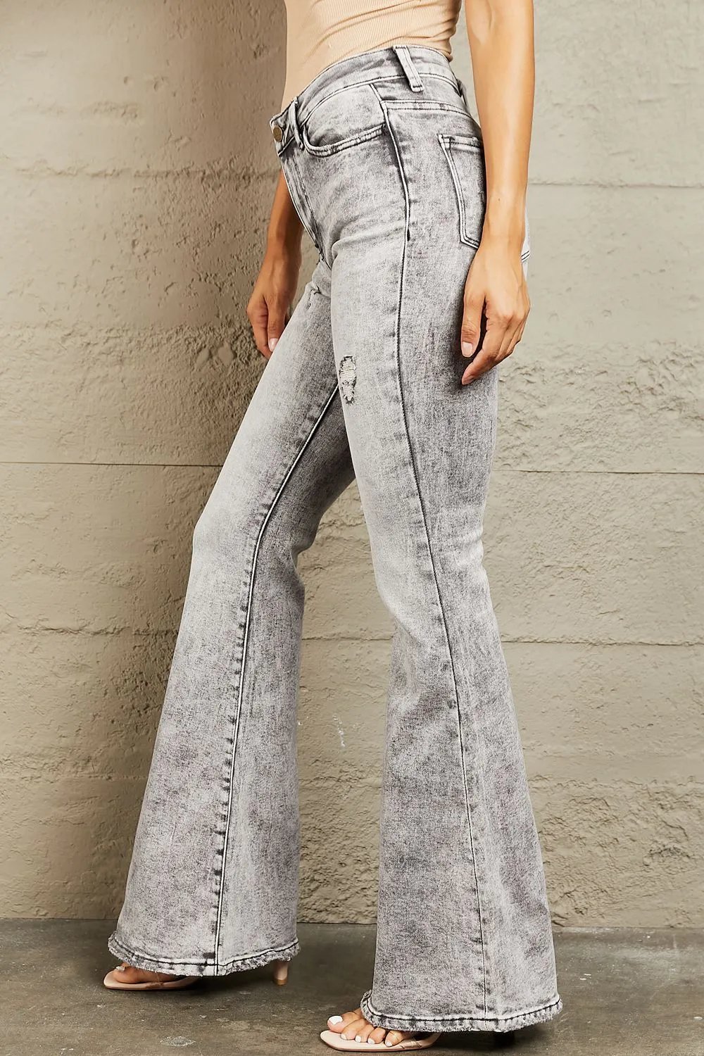 BAYEAS High Waisted Acid Wash Flare Jeans