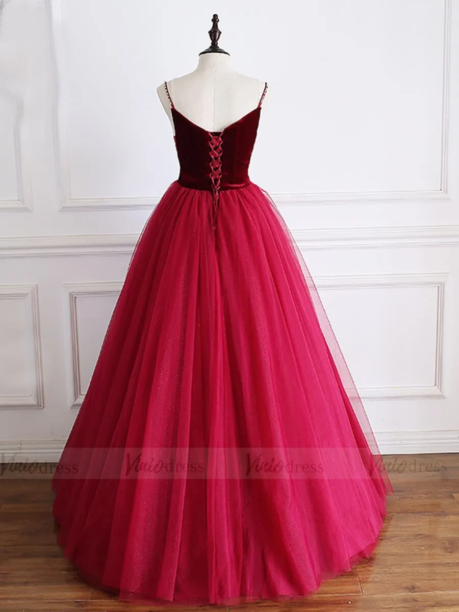 Beaded Spaghetti Strap Rose Red Prom Dresses Cheap FD1661