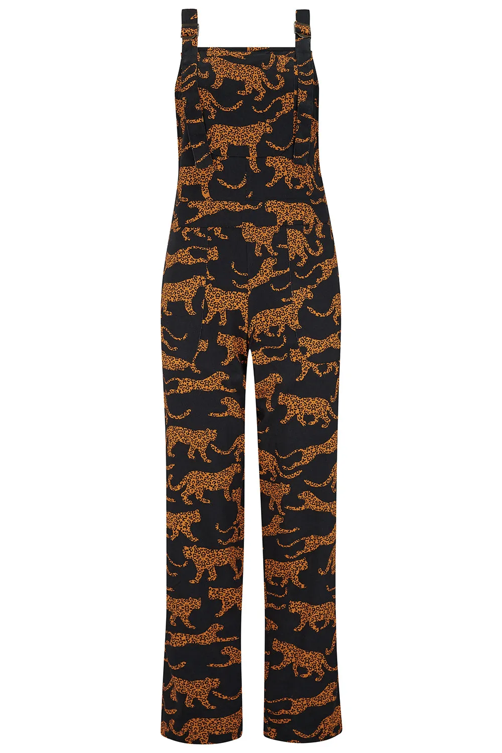 Beau Dungarees - Black/Tan, Large Leopards