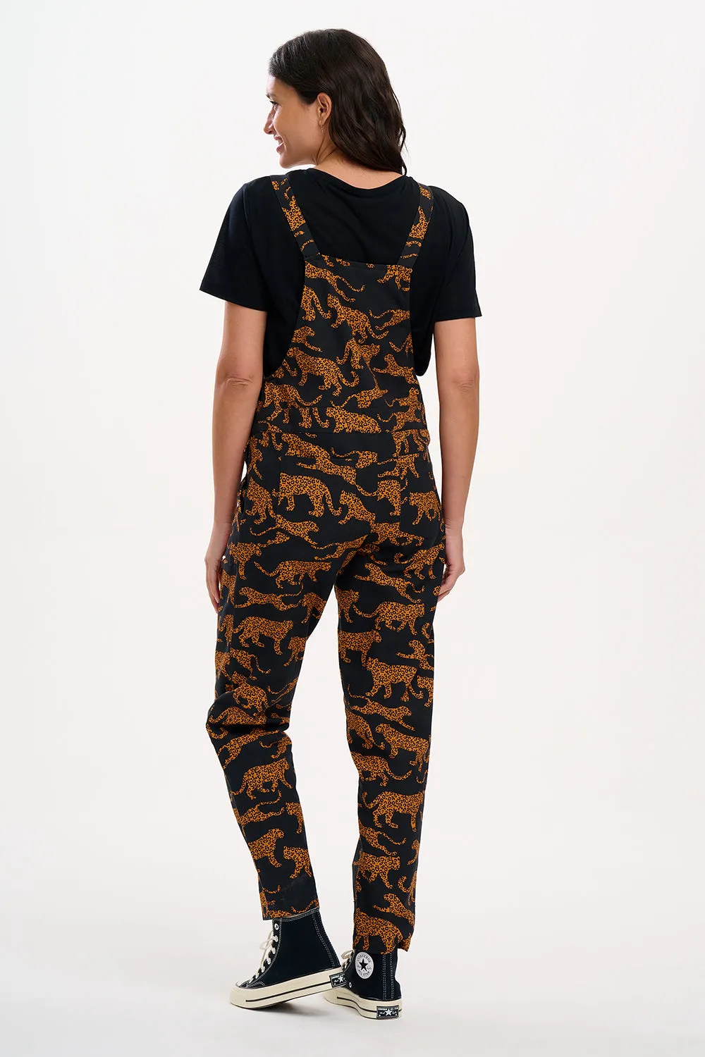 Beau Dungarees - Black/Tan, Large Leopards