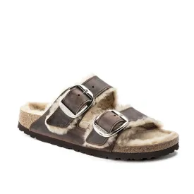 Birkenstock כפכפים נשים Arizona Big Buckle Shearling Brown אריזונה אבזם גדול עם פרווה