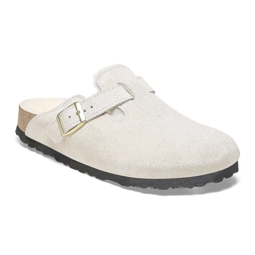 Birkenstock Boston Shearling - Antique White Suede