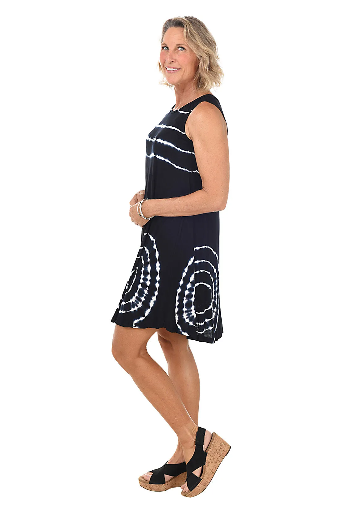 Black Bullseye Tie-Dye Sleeveless Dress