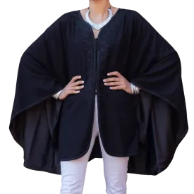 Black Embroidered wool and cashmere cape