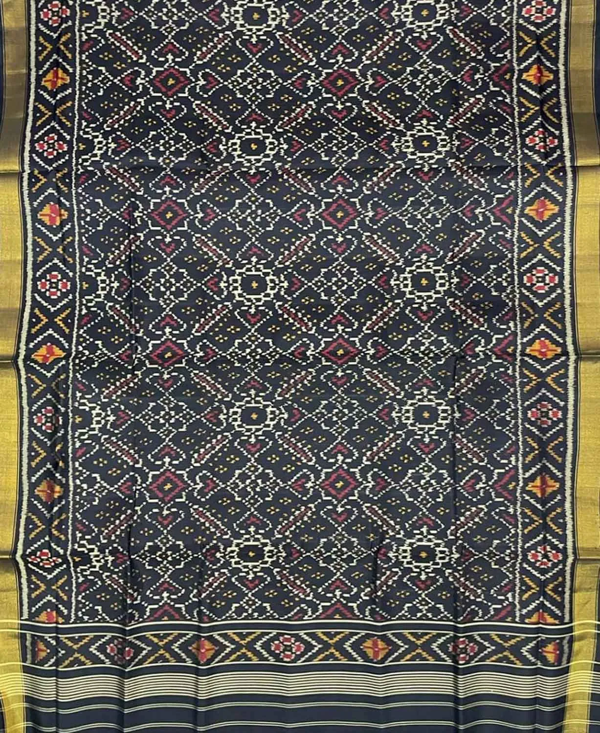 Black Handloom Patola Single Ikat Pure Silk Dupatta