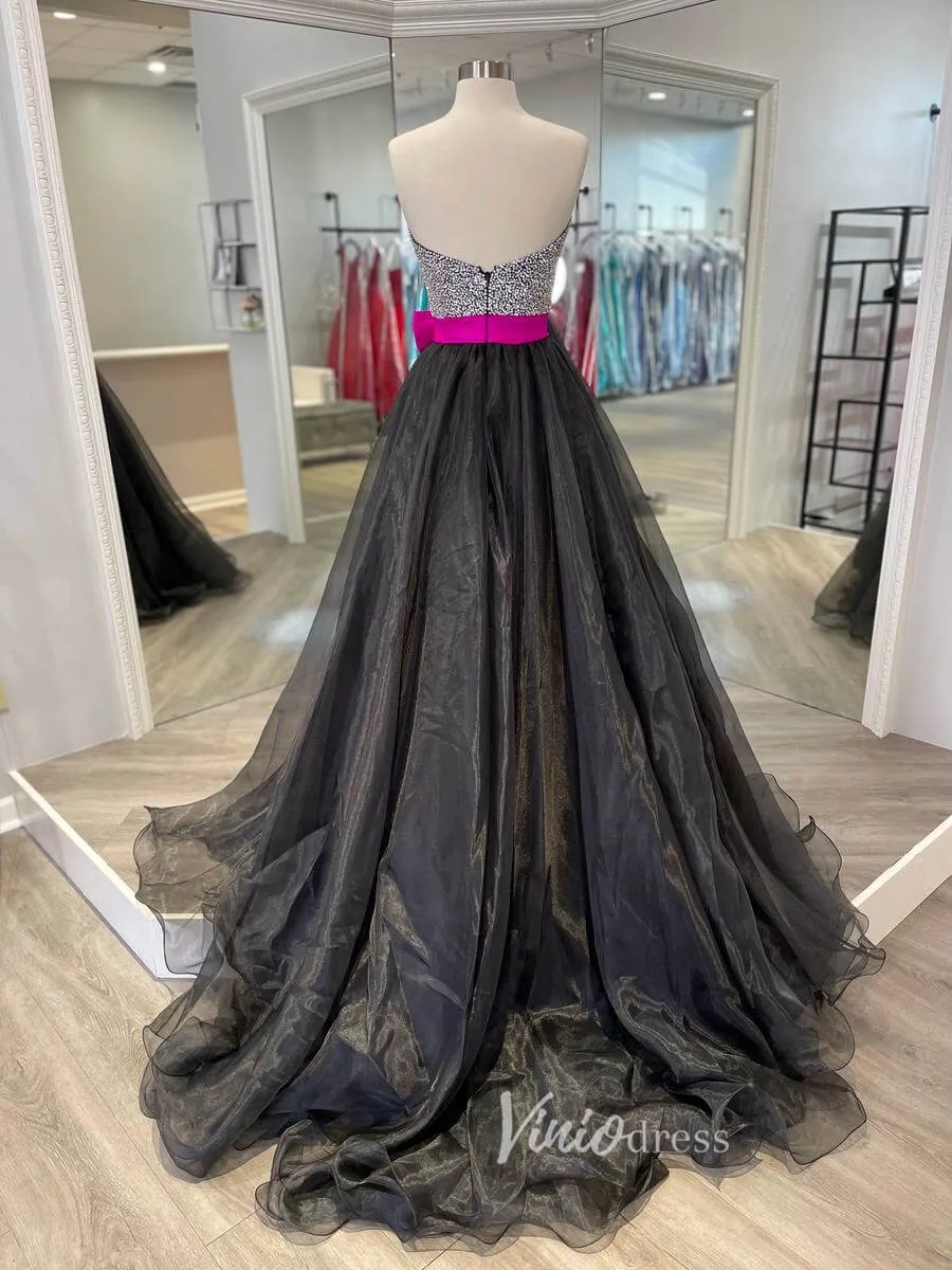 Black Strapless Prom Dresses Beaded Evening Gown FD3050