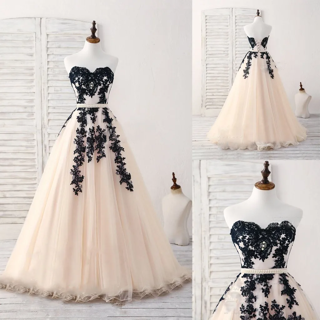 Black Tulle Lace Applique Long Prom Dress, Black Evening Dress,,Party Prom Dresses,PDY0213