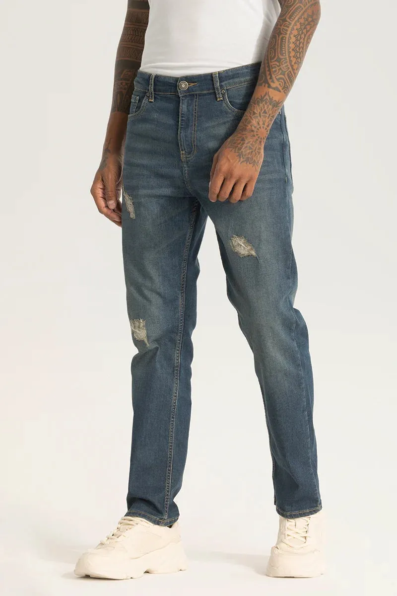 Blue Distressed Comfort Fit Jeans