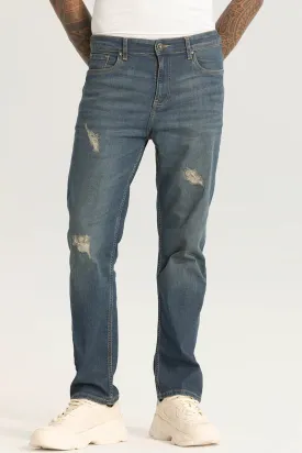 Blue Distressed Comfort Fit Jeans