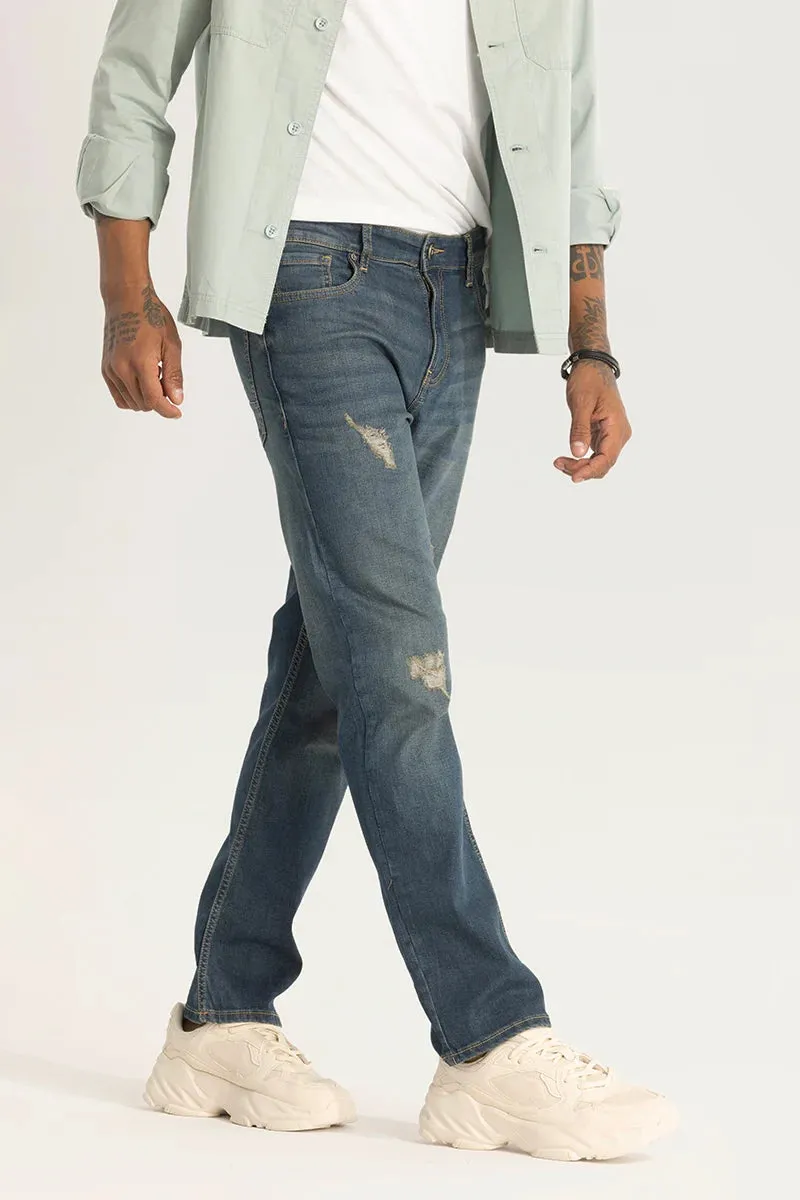 Blue Distressed Comfort Fit Jeans