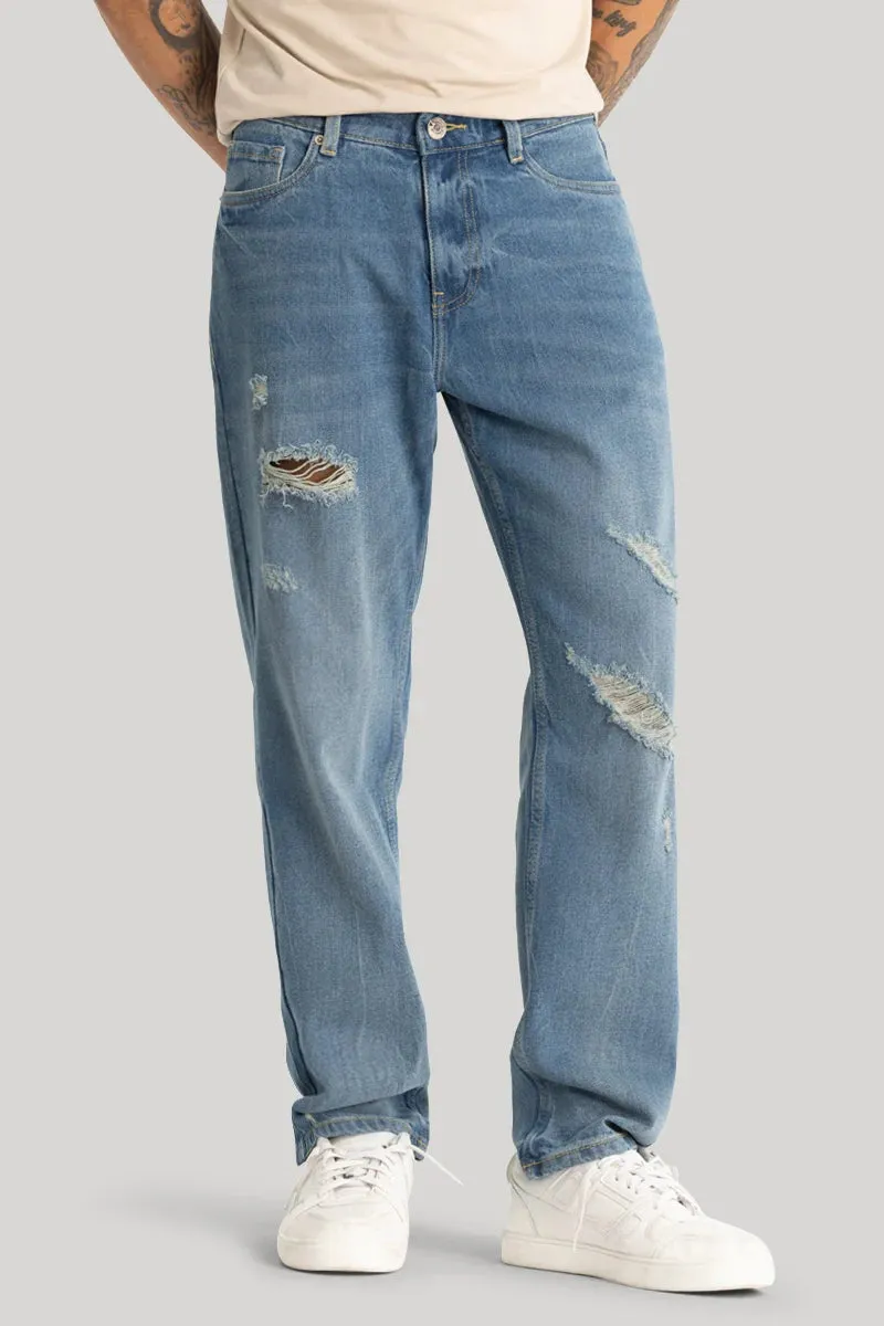 Blue Distressed Relaxed Fit Jeans