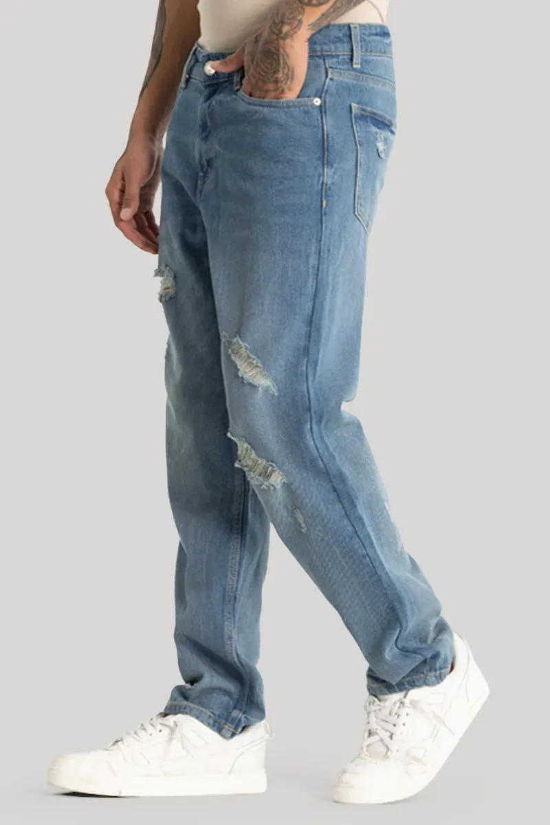 Blue Distressed Relaxed Fit Jeans