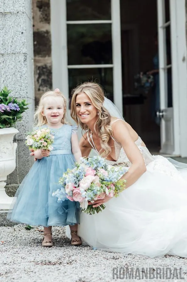 Blue Lace Top Tulle Flower Girl Dresses, FG045