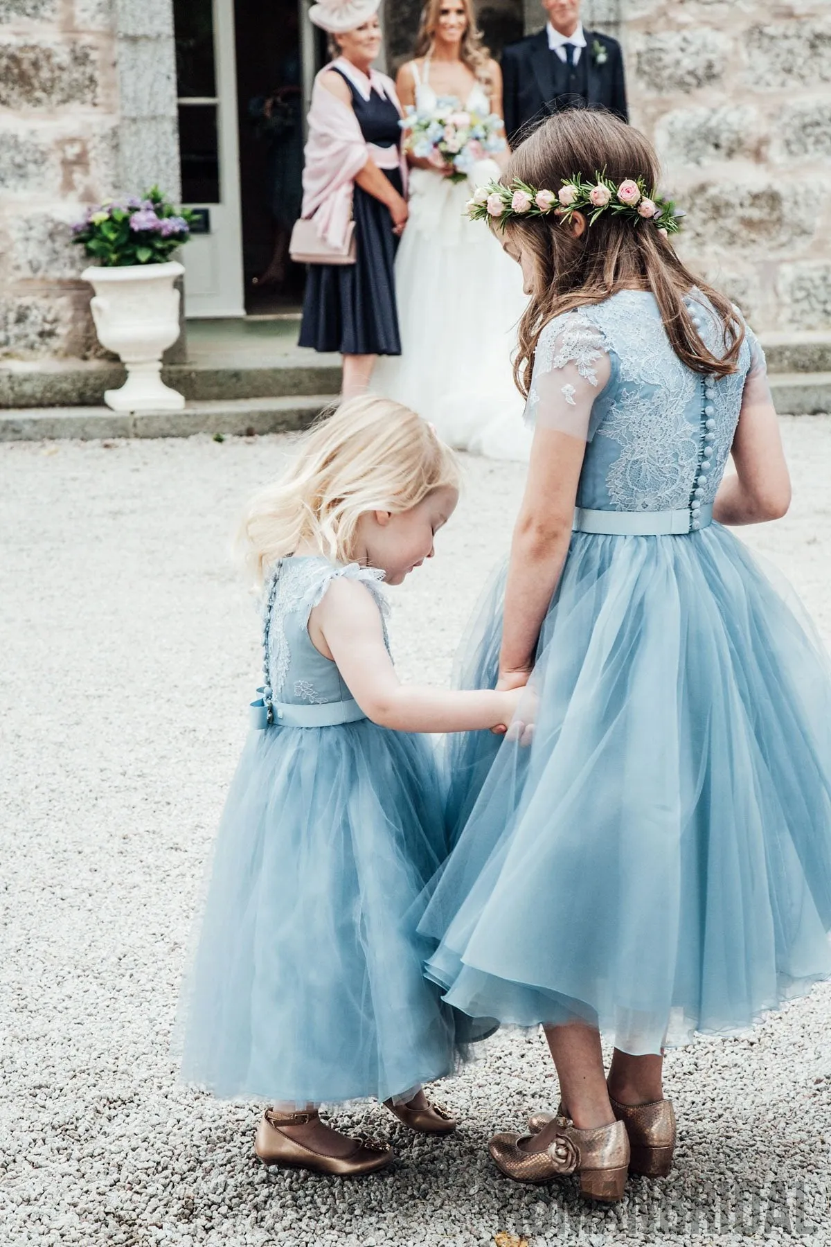 Blue Lace Top Tulle Flower Girl Dresses, FG045