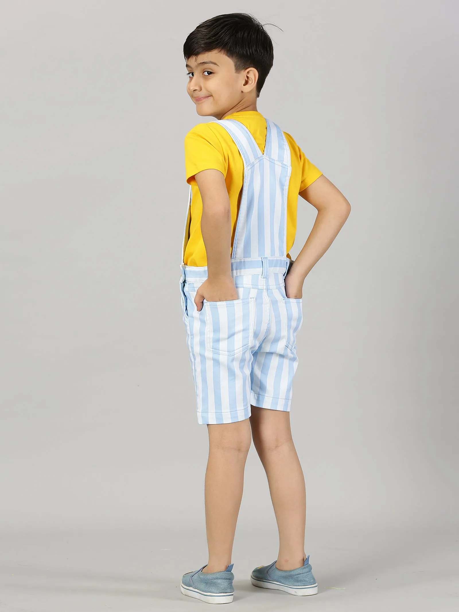 Boys Stripes Dungaree Shorts