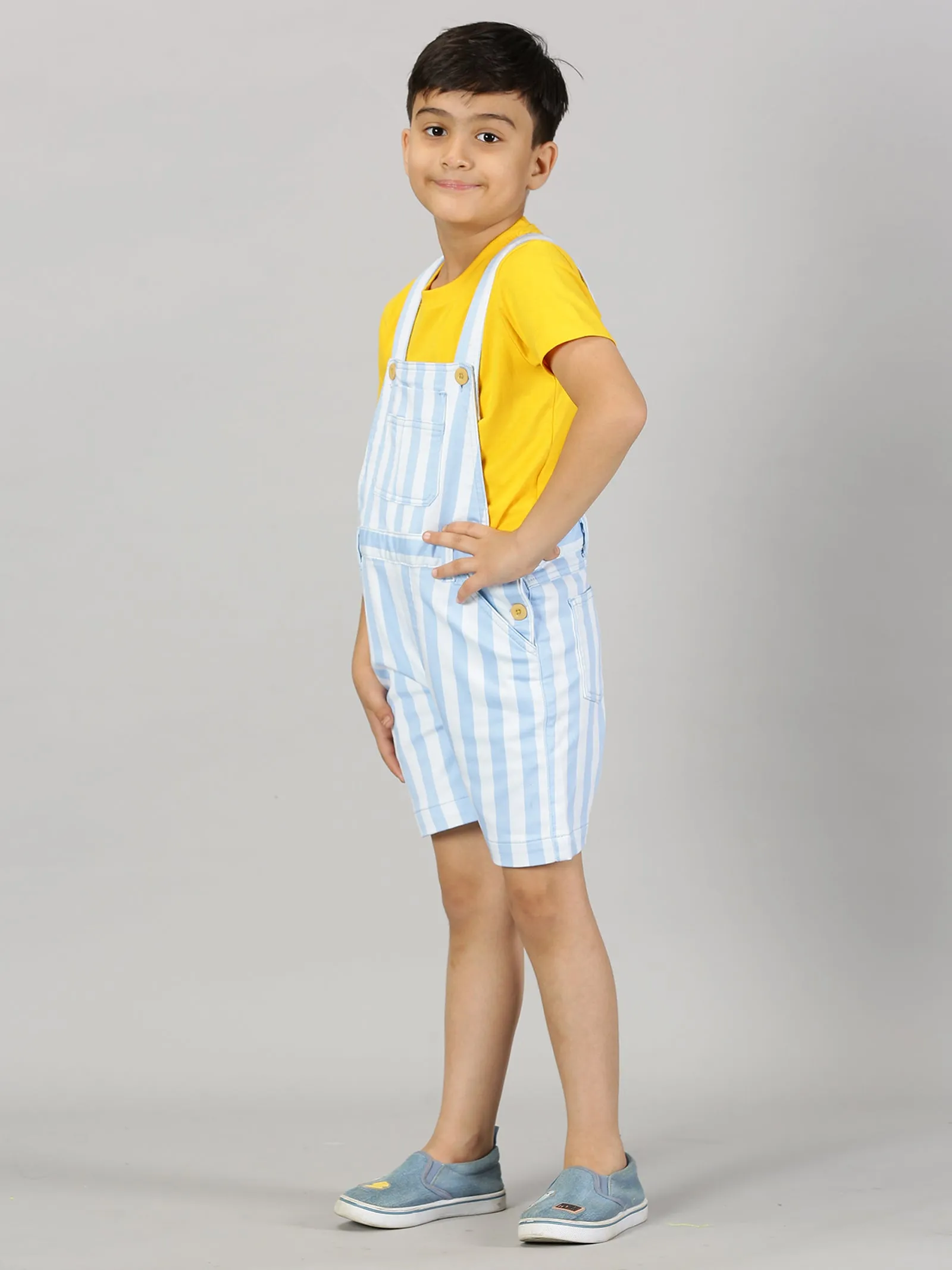 Boys Stripes Dungaree Shorts