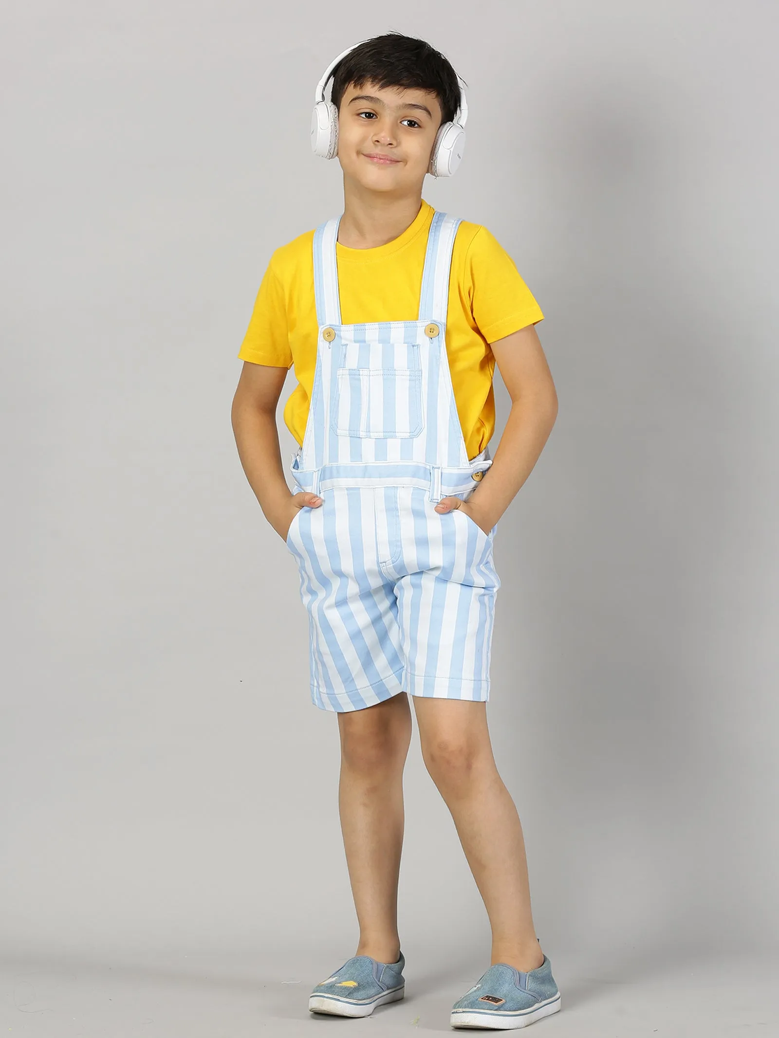 Boys Stripes Dungaree Shorts