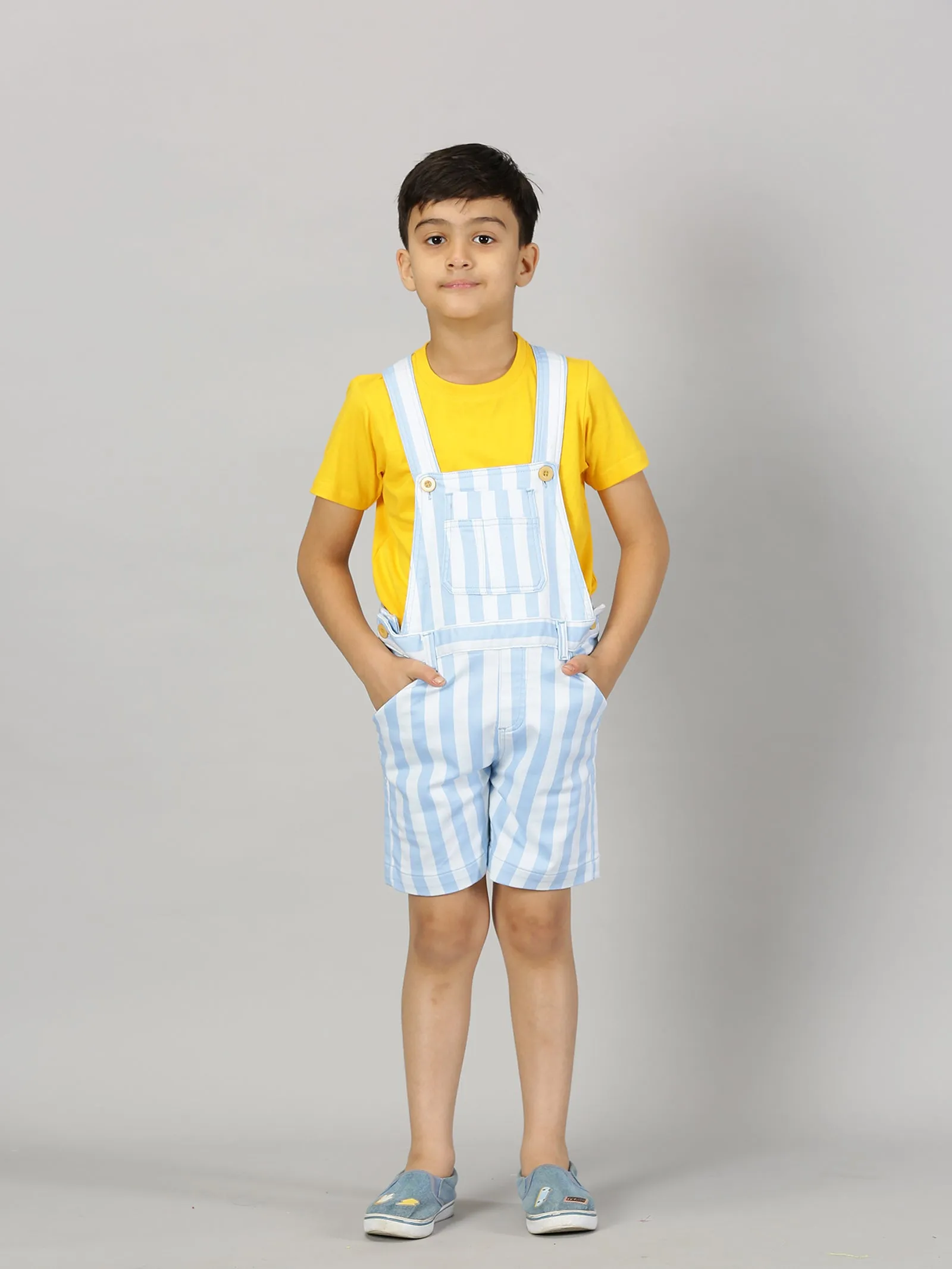 Boys Stripes Dungaree Shorts