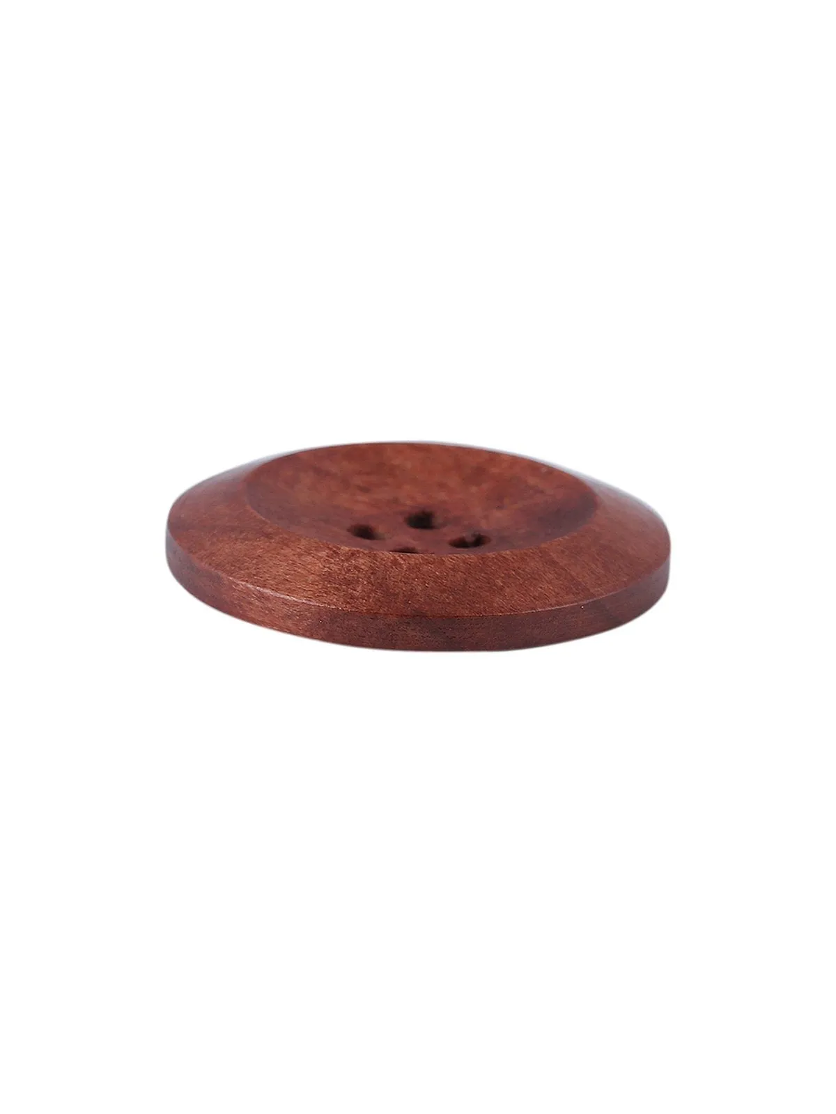 Brown Colour Round Shape 4 Hole Wide Rounded Rim Wooden Button