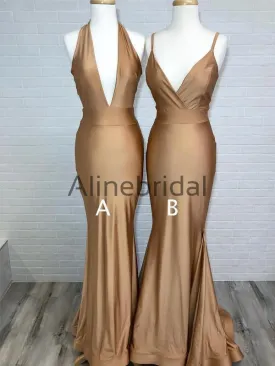 Brown Jersey Mismatched Mermiad Charming Bridesmaid Dresses, AB4053