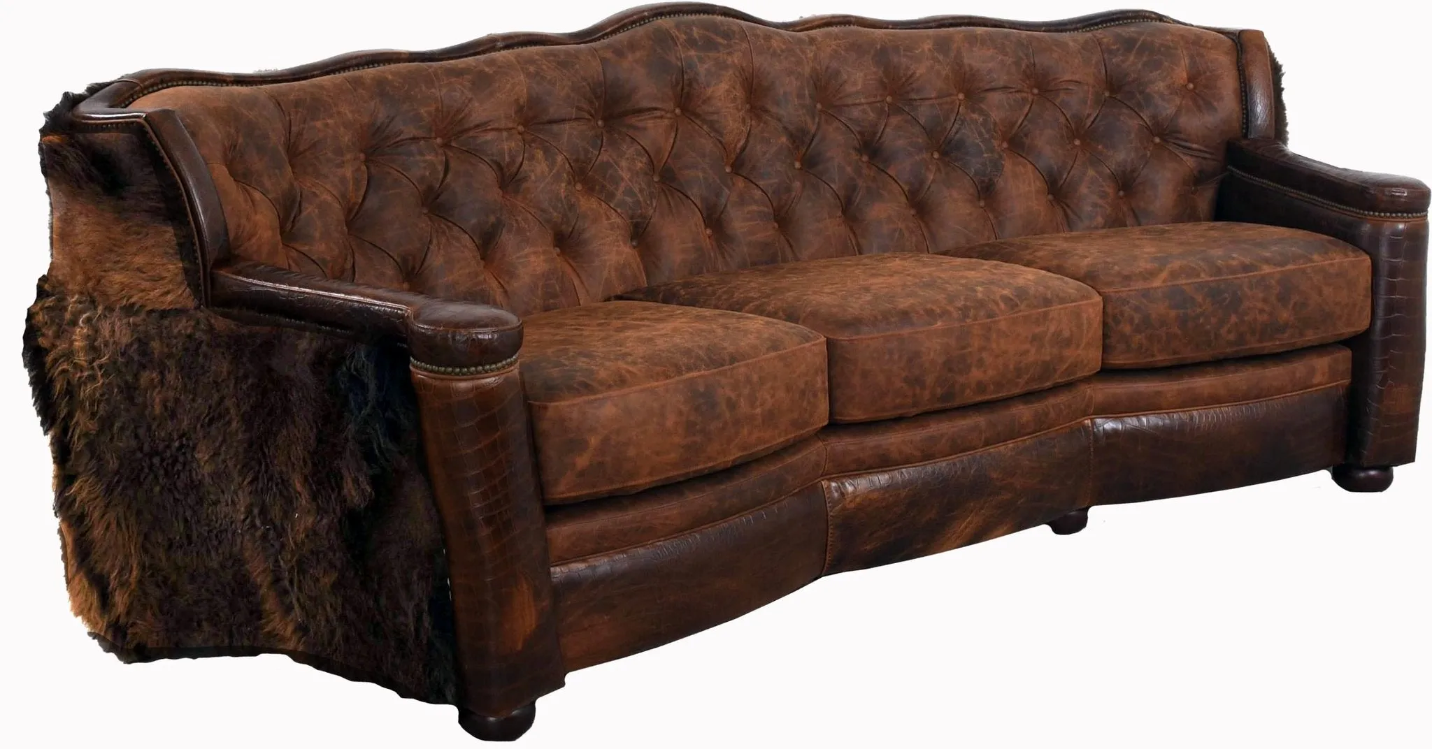 Buffalo Curved and Tufted Back Western Sofa