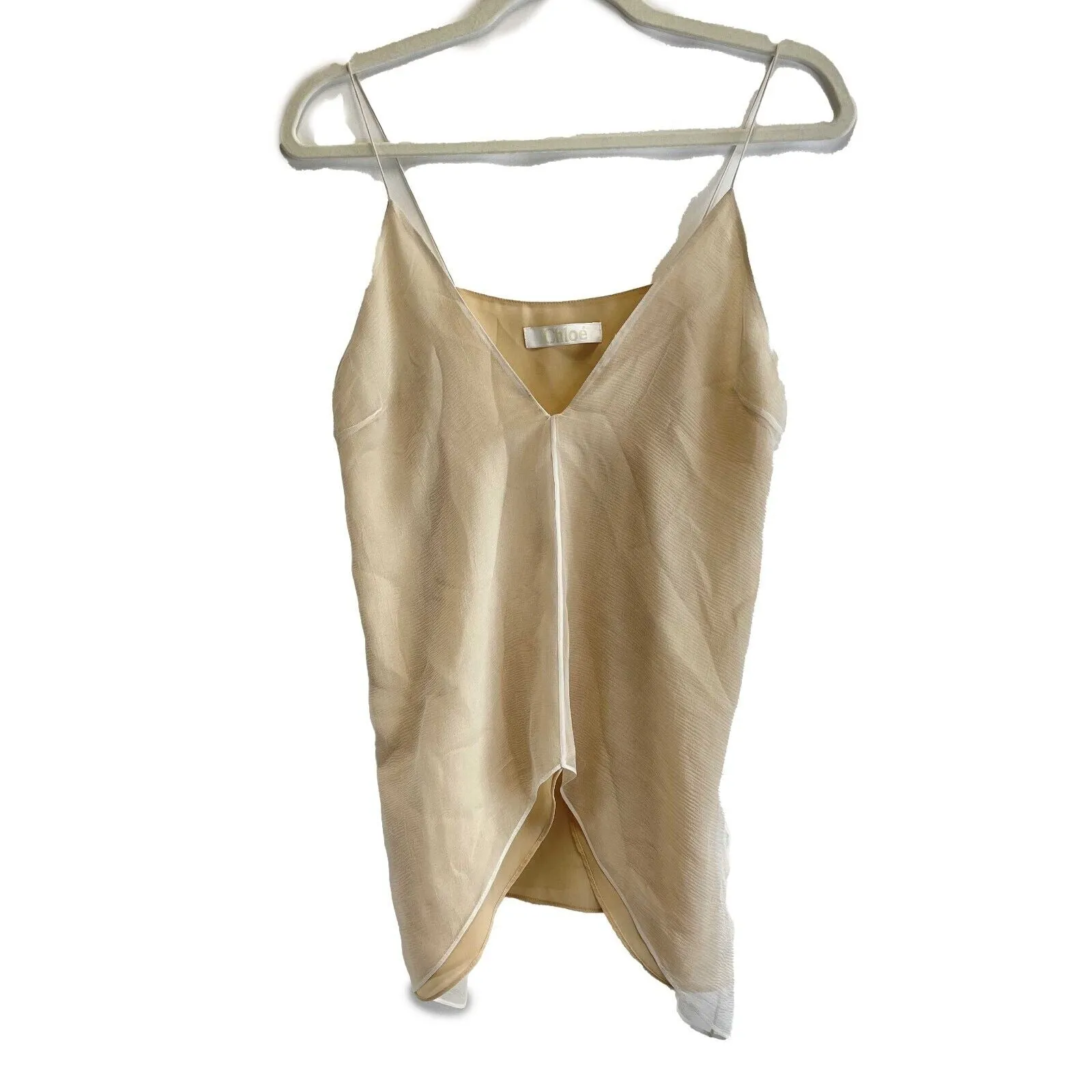 Chloe Camisole Silk Thin Strap Cami Top Cream Nude - 36- US 0 Excellent