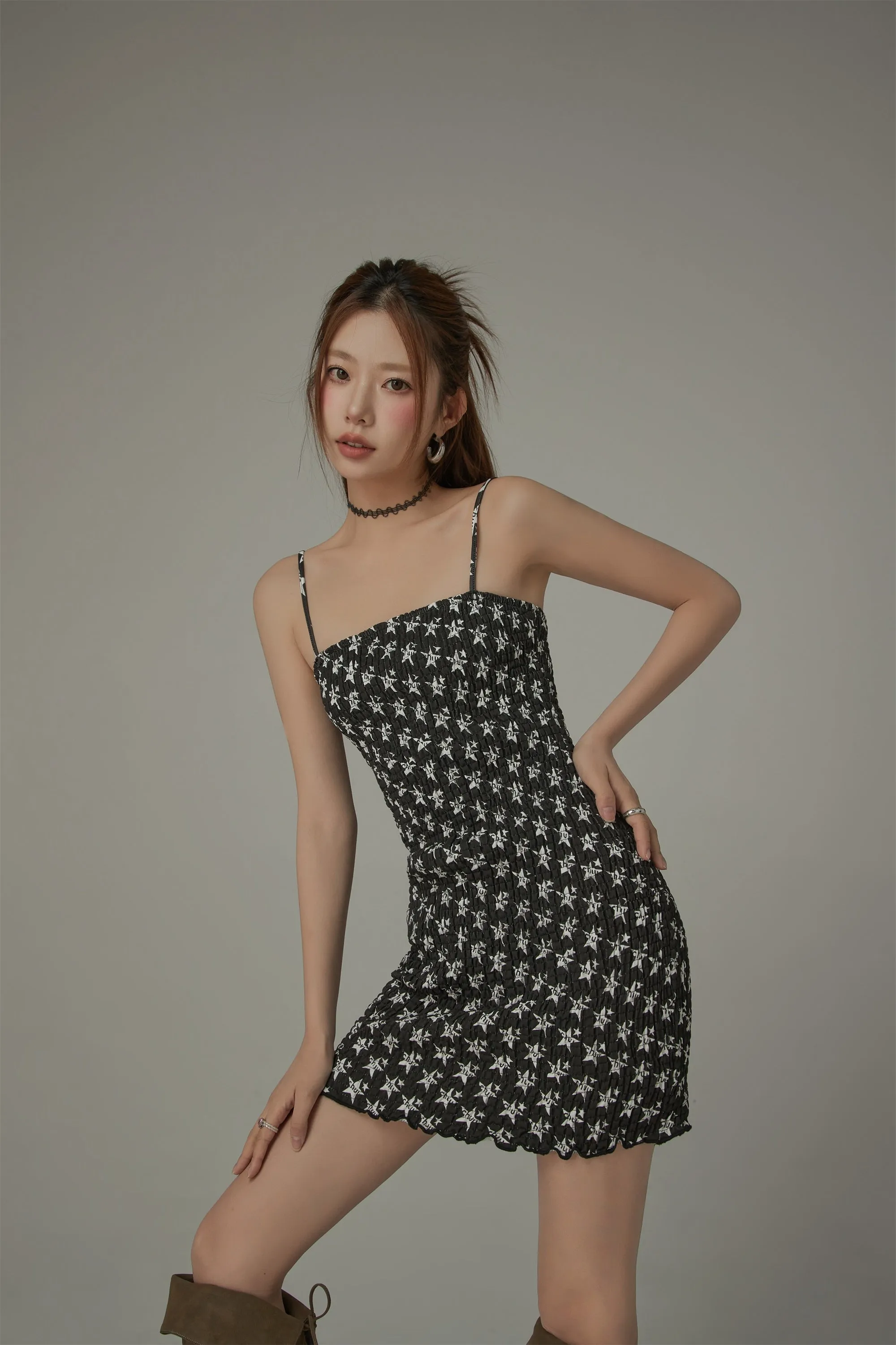 Chuu Lettering Star Bustier Sleeveless Mini Dress